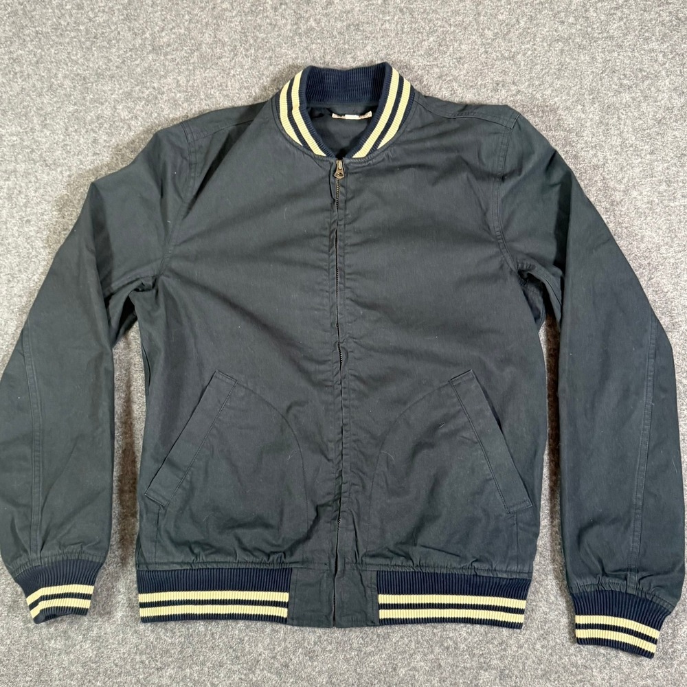 Wallace & Barnes Mens Navy Blue Cotton Bomber Jacket Varsity Style A0606 Size M